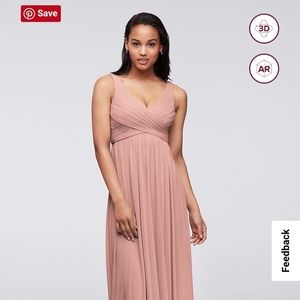 David's Bridal Women's Long Mesh Dress w Cowl Back Detail sz 8 Ballet Bridesmaid